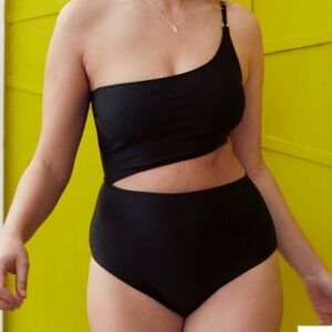Aerie Black One-Shoulder Swimsuit